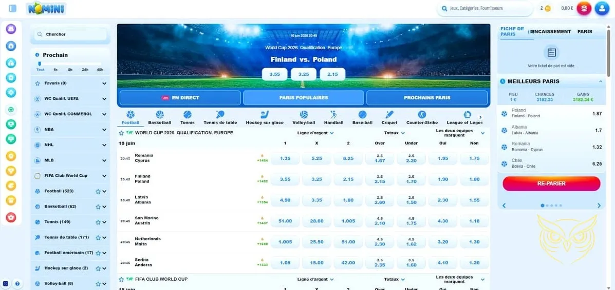 Vue des jeux en ligne Nomini Casino