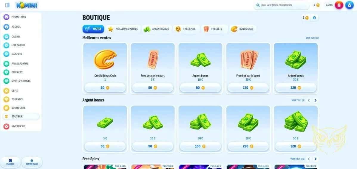 Sélection des meilleurs jeux live Nomini Casino