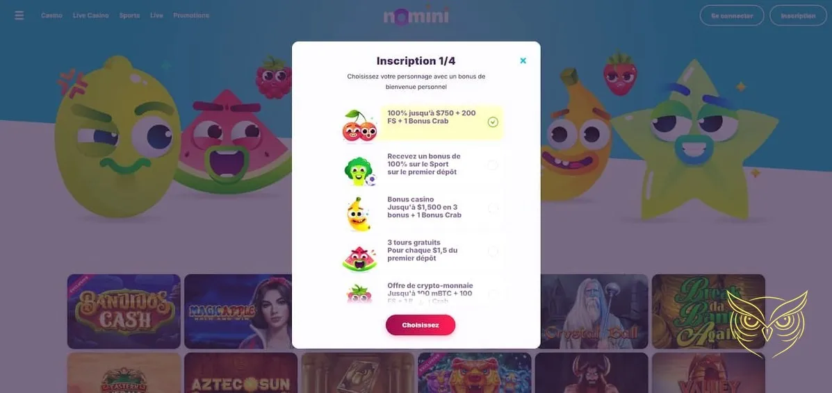 Section des paris sportifs live Nomini Casino