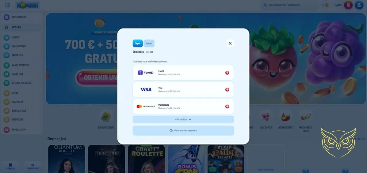 Section des ligues virtuelles Nomini Casino