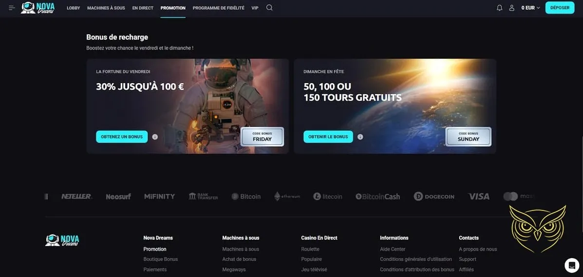 Capture d'écran de machines à sous NovaDreams Casino.