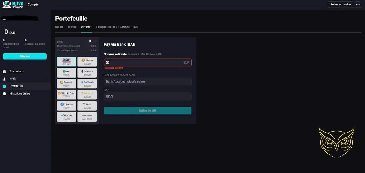 Icône de la page de profil NovaDreams Casino.