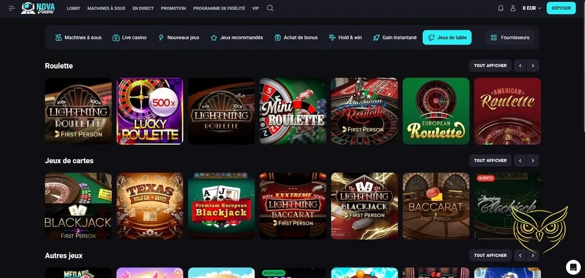 Bannière des bonus recharges NovaDreams Casino.
