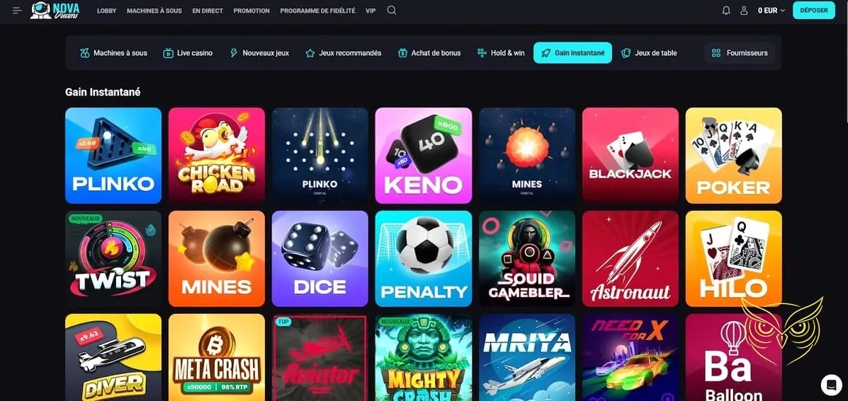 Icône de la section dépôt NovaDreams Casino.