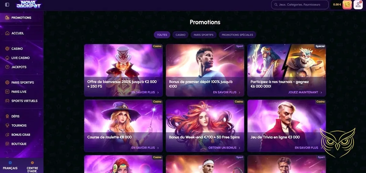 Tableau des niveaux VIP NovaJackpot Casino