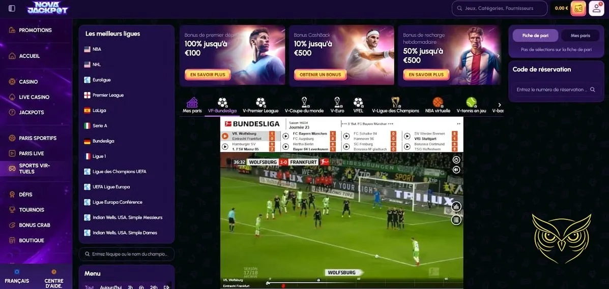 Interface de dépôt de fonds NovaJackpot Casino