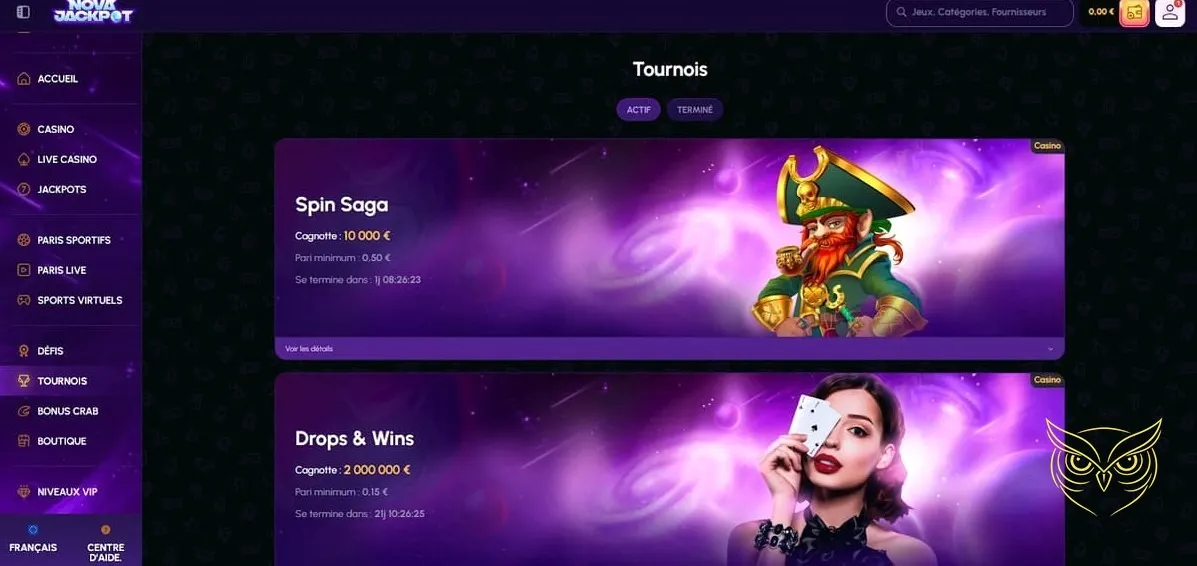 Formulaire d'inscription au casino NovaJackpot