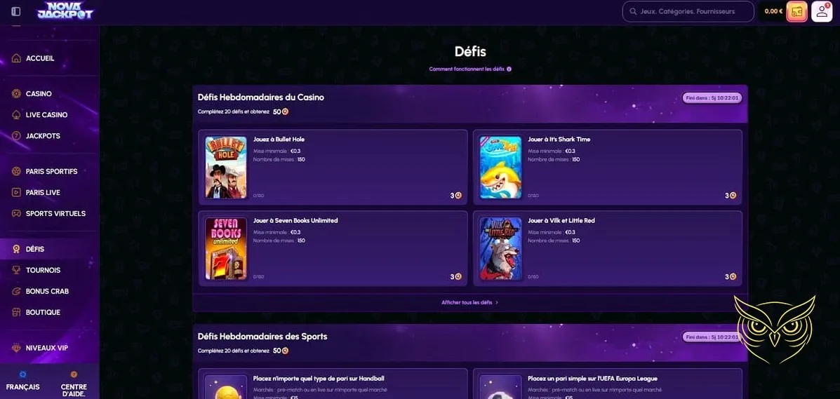 Fonctionnalité de streaming en direct NovaJackpot Casino