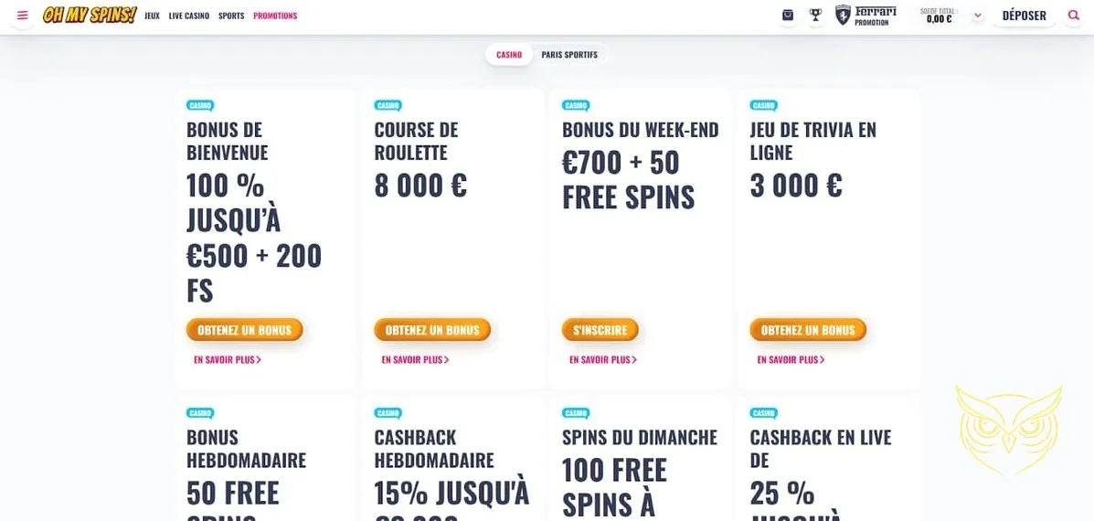 Icône de la page de dépôt OhMySpins Casino.