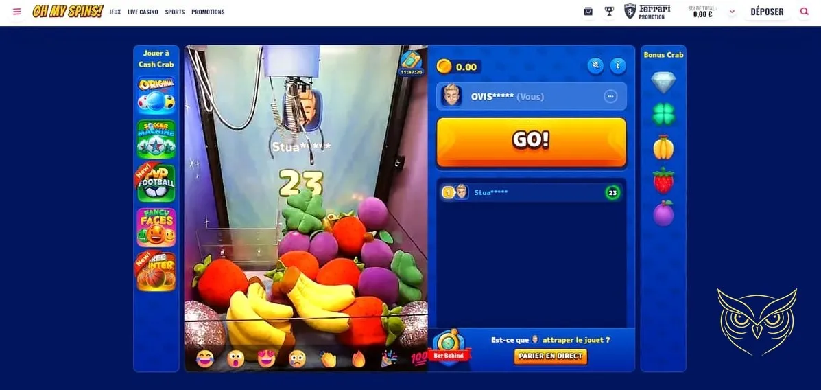 Capture d'écran de jeux de table OhMySpins Casino.