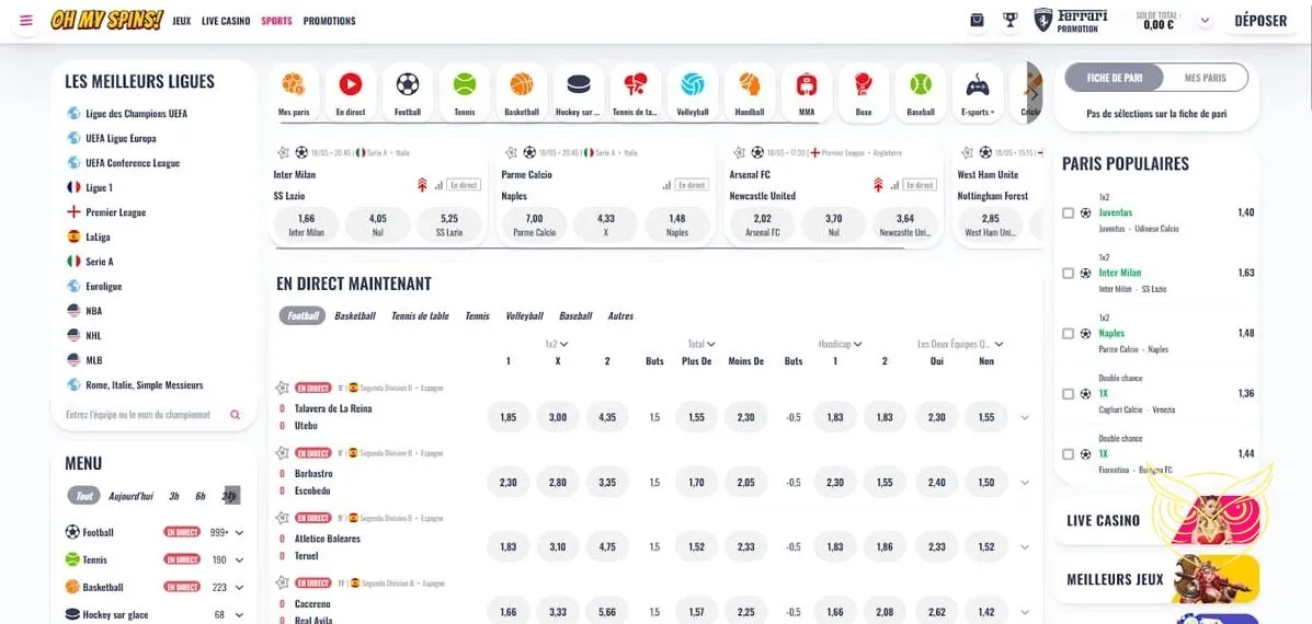Icône de la section bookmaker OhMySpins Casino.