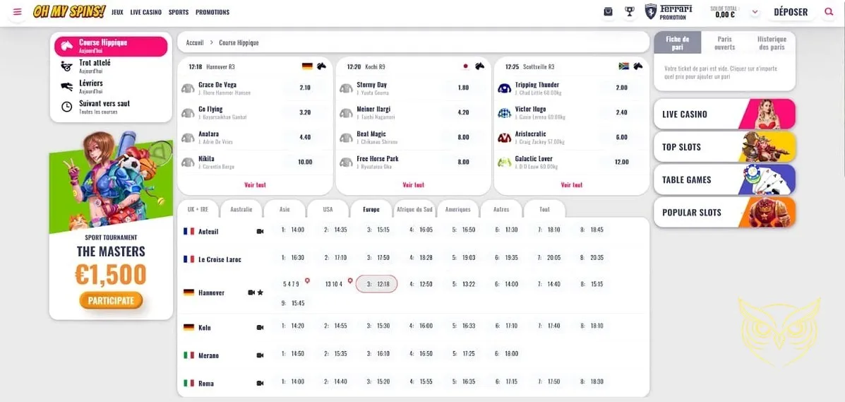 Icône des courses hippiques OhMySpins Casino.