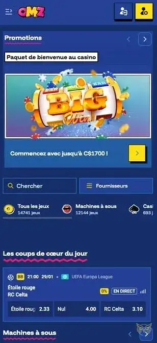Capture d'écran de l'application OhMyZino Casino