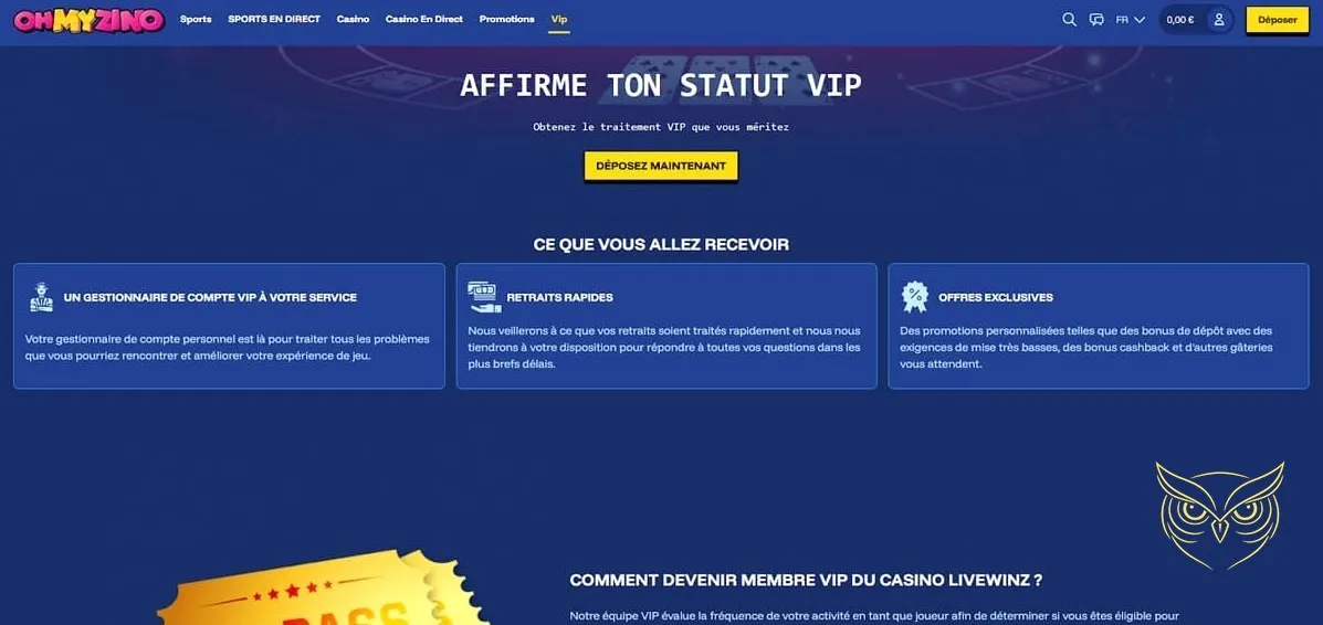 Accès service client du casino OhMyZino