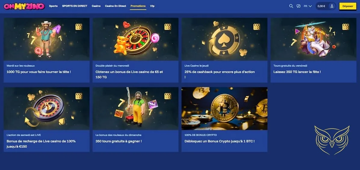 Catégorie jeux de chance du casino OhMyZino