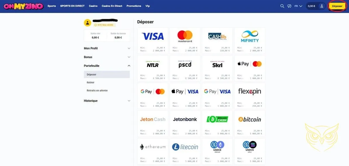Icône paris sportifs sur OhMyZino Casino