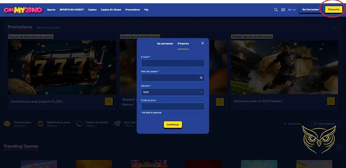 Section paris sportifs en direct OhMyZino