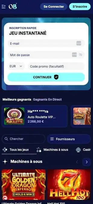 Capture d'écran de l'application Orionsbet Casino