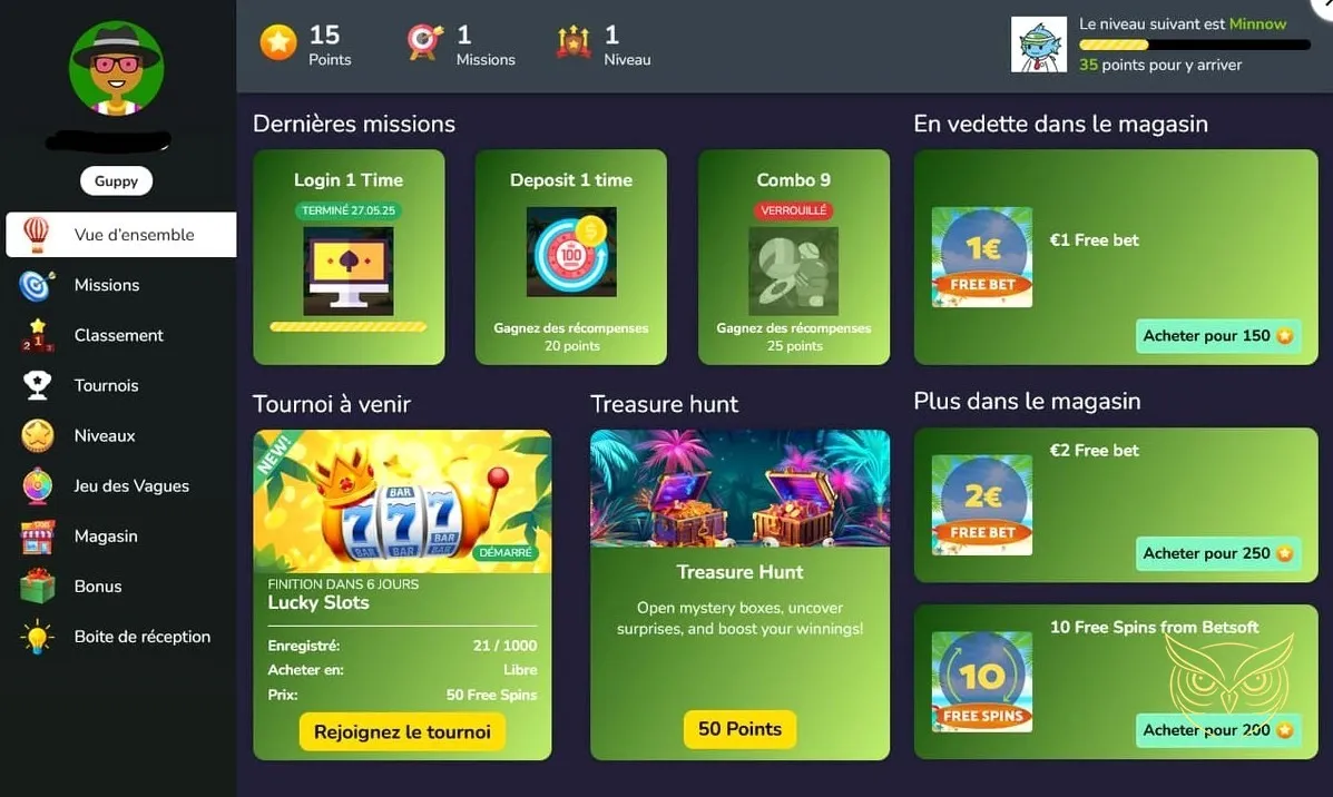 Participations aux défis Palm Slots Casino