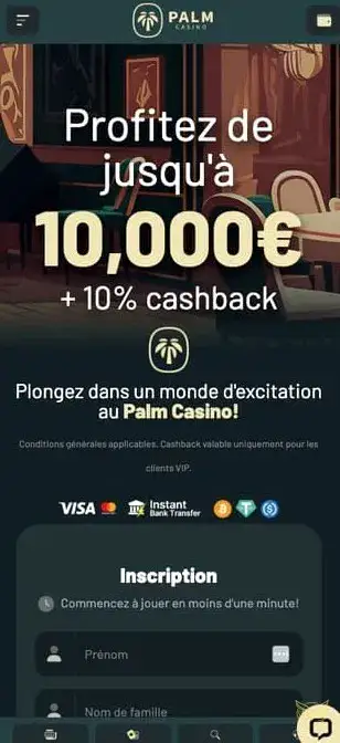 Capture d'écran de l'application Palm Casino