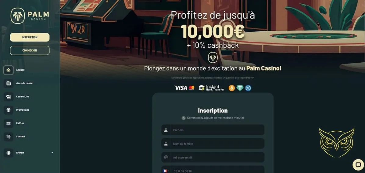 Interface des paris sportifs du Palm Casino