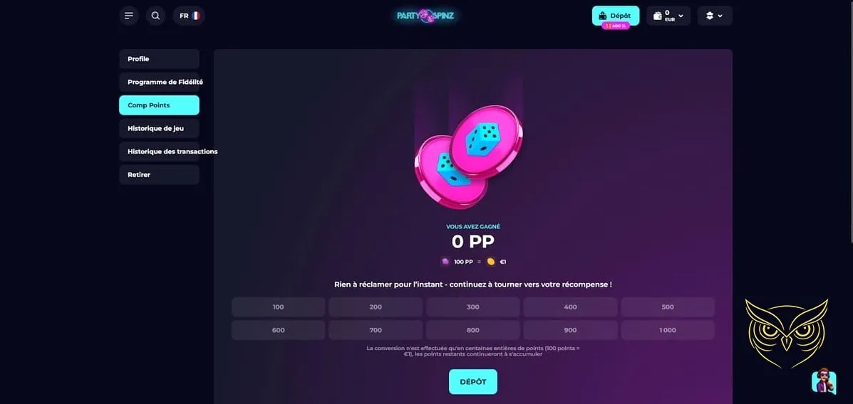 Détails programme VIP PartySpinz Casino