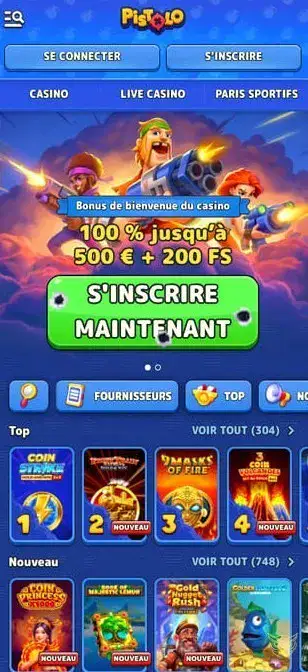 Capture d'écran de l'application mobile Pistolo Casino