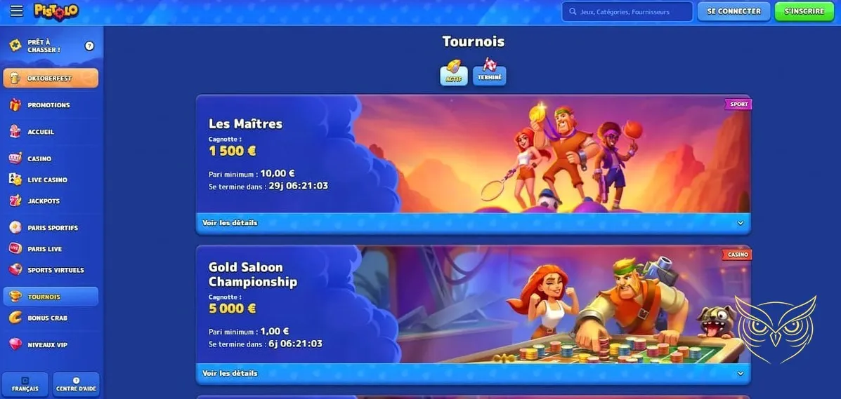 Bouton ou formulaire d'inscription pour Pistolo Casino