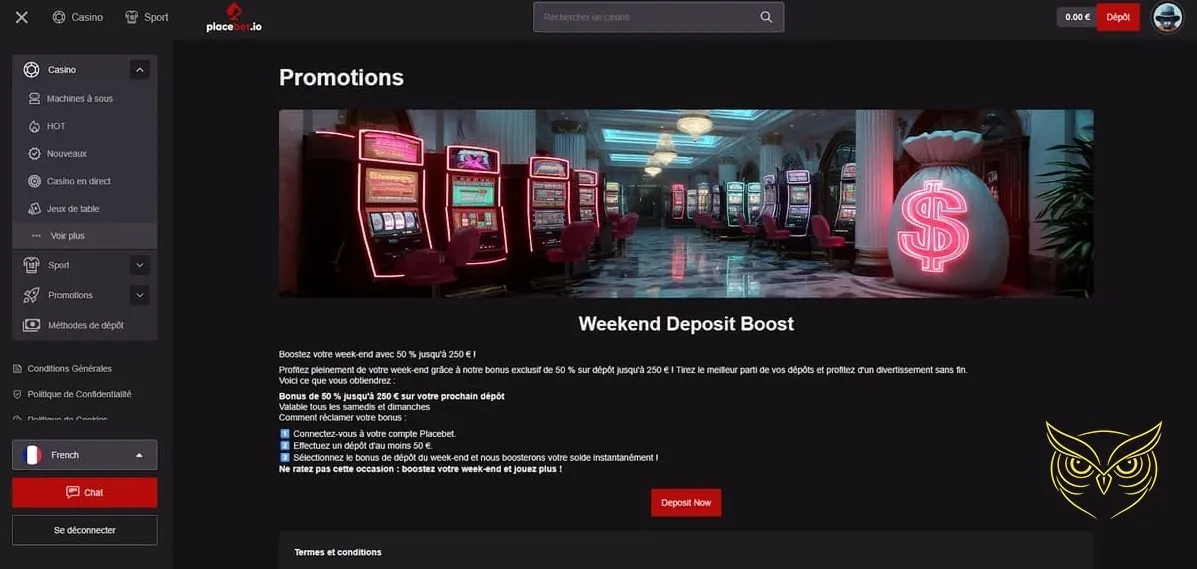 Bouton ou formulaire d'inscription pour Placebet Casino