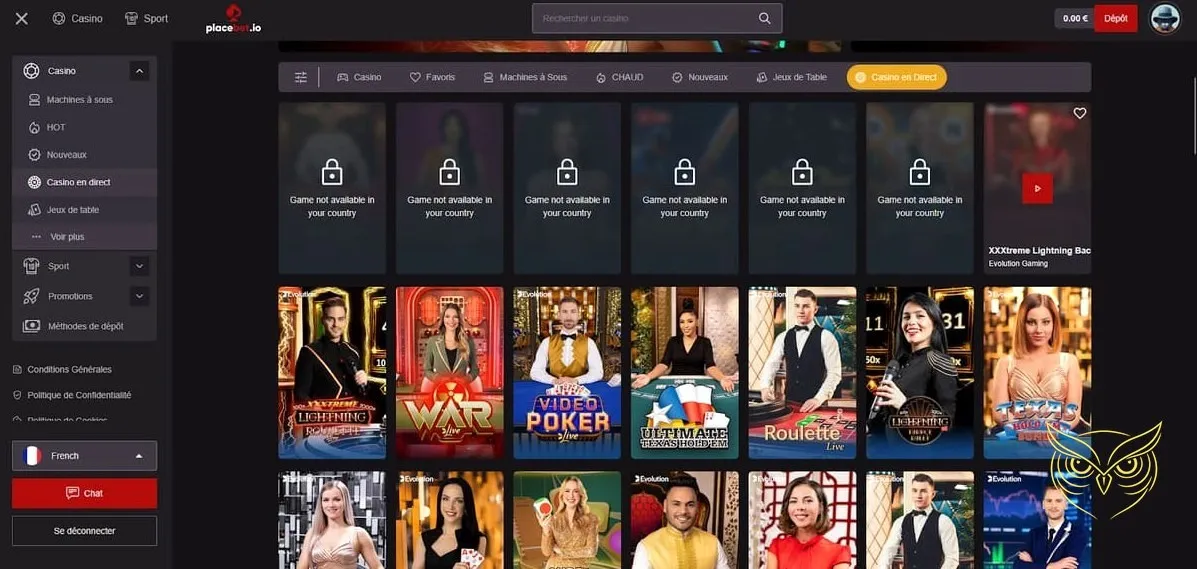 Icône de la section Casino en direct Placebet