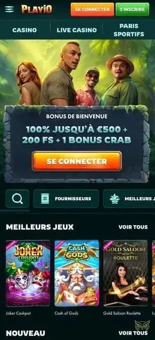 Capture d'écran de l'application PlayIO casino
