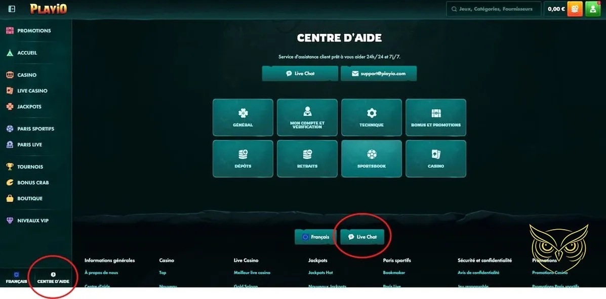 Interface de la section paris sportifs PlayIO