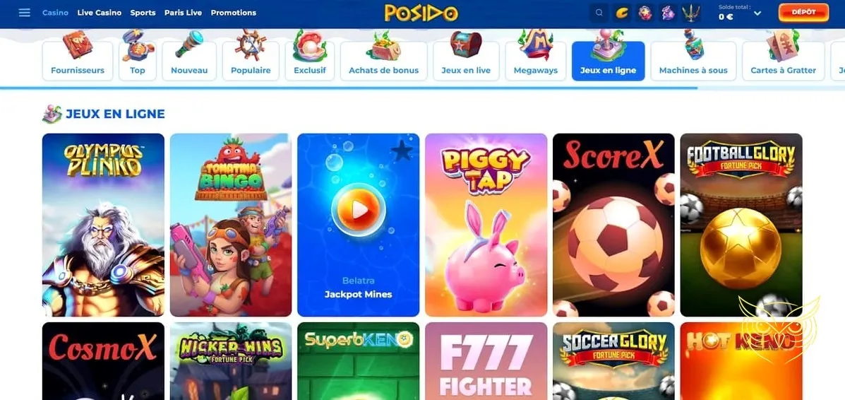 Section des défis hebdomadaires Posido casino