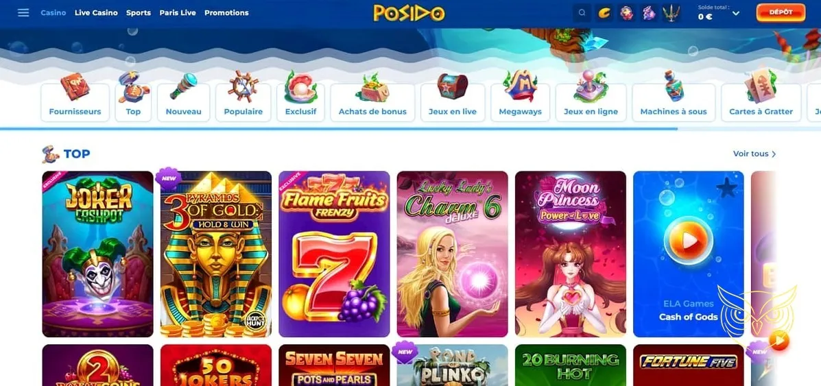 Interface de la boutique du casino Posido.