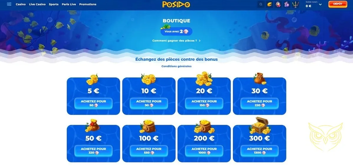 Catégorie des jeux de table du casino Posido