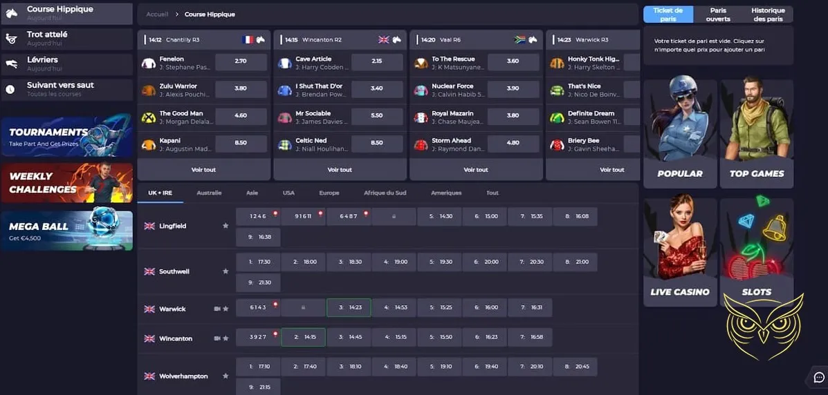 Section des défis hebdomadaires Powbet casino