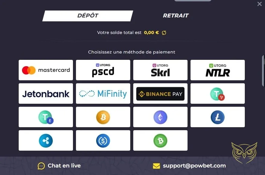 Capture d'écran de la salle de jeux Powbet