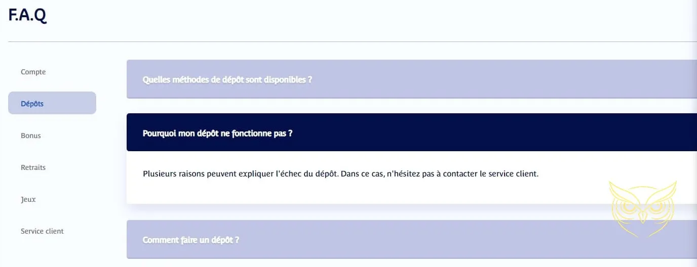 Capture d'écran d'une erreur de dépôt Prince Ali casino