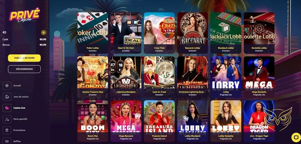 Section de paris sportifs sur Privé Casino.