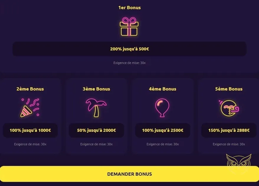 Bannière de l'offre de bienvenue Privé Casino.