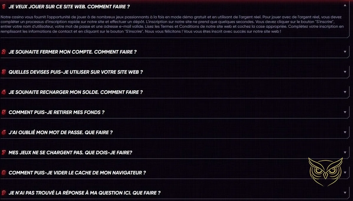 Interface de la boutique QuickWin Casino.