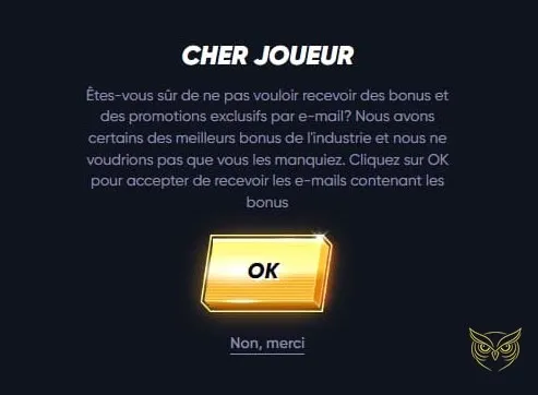 Fenêtre d'assistance par chat QuickWin Casino