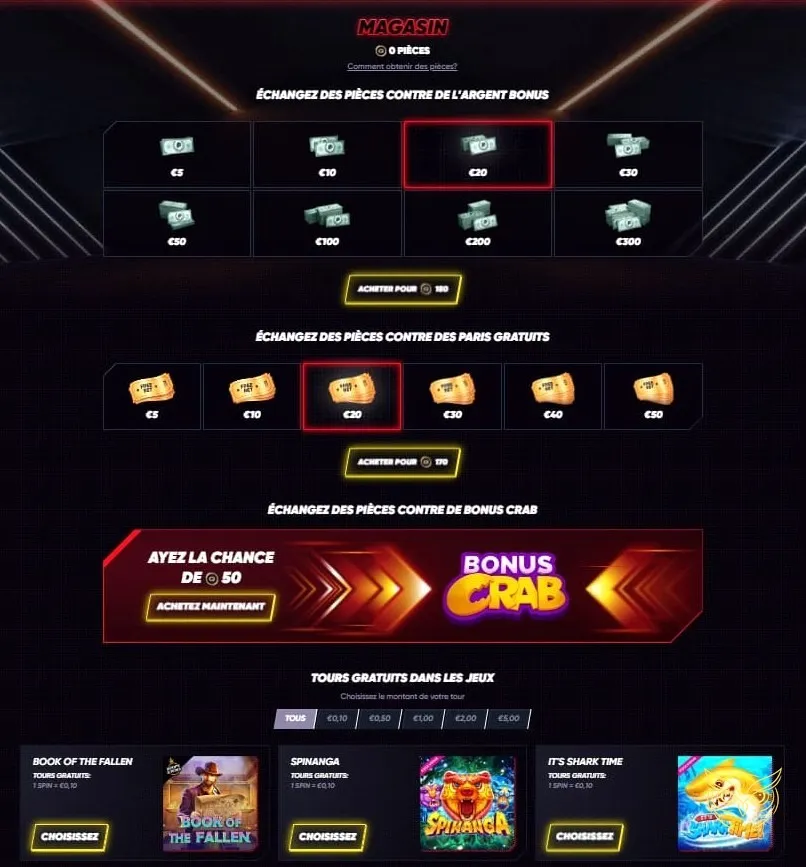 Interface des jeux disponibles sur QuickWin Casino.