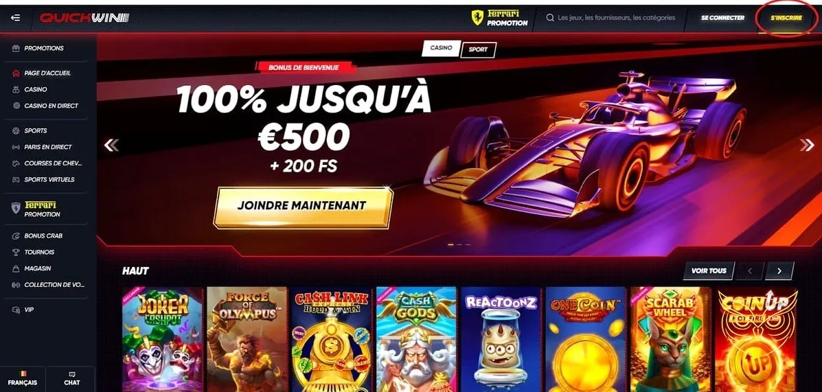 Section des paris sportifs QuickWin Casino.