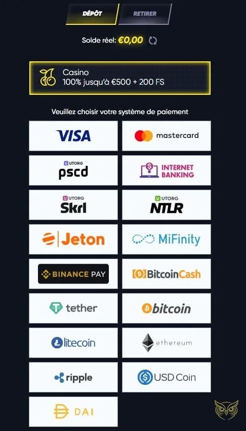 Interface des paris sportifs en direct QuickWin Casino.