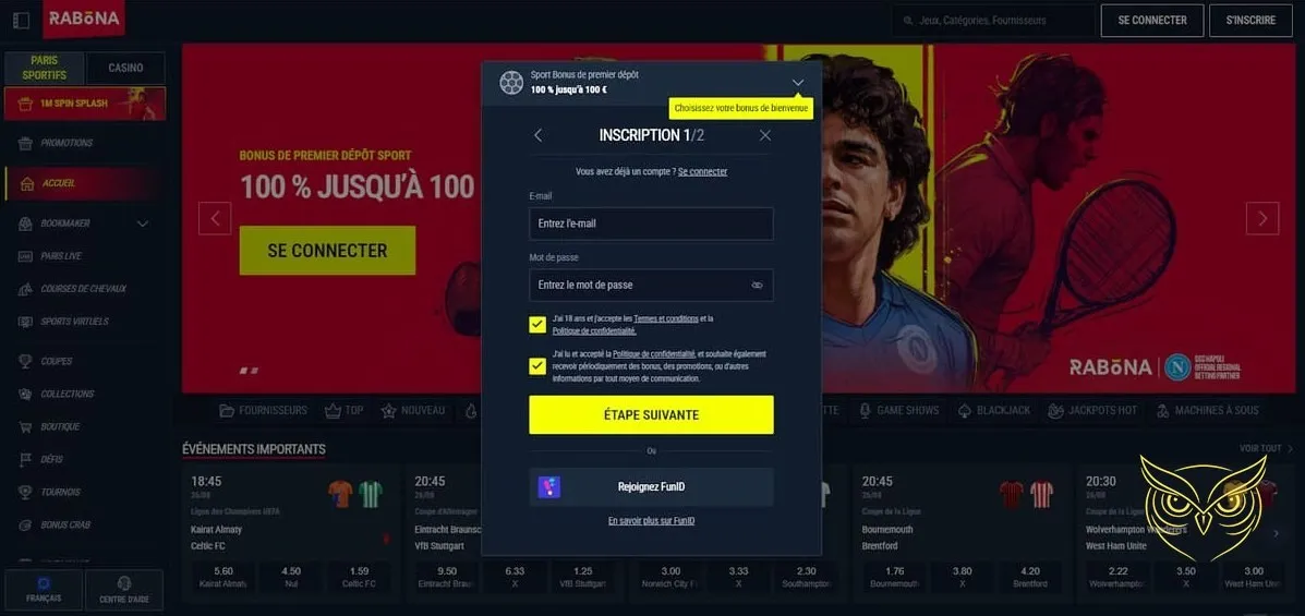 Offre de bonus de bienvenue Rabona Casino