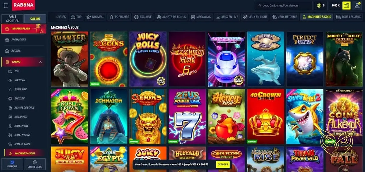 Page des collections de jeux Rabona Casino