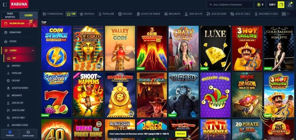 Section des défis Rabona Casino