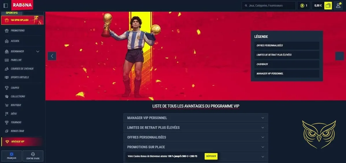 Formulaire d'inscription au casino Rabona