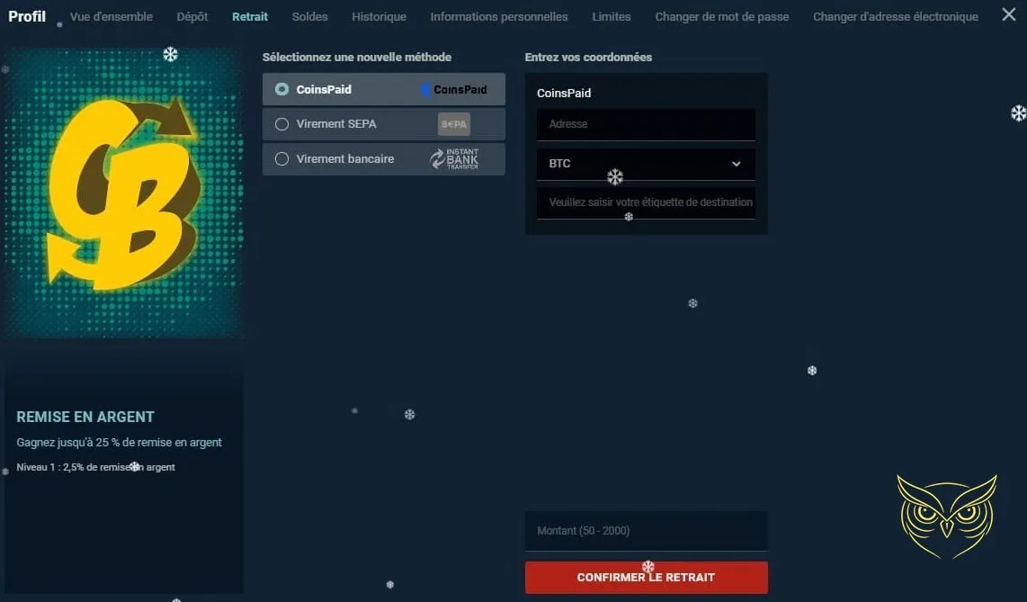 Icône des options de retrait du casino Rant.